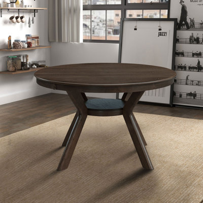 47.24''Round Rubber Wood Dining Table For 4-6 With Wooden Trestle Pedestal Base,Modern Kitchen Wooden Table Dinner Table For Dining Room, Living Room,Brown(1 Table), Table