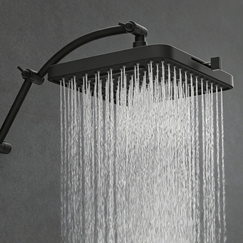 13'' High Pressure Rainfall Square 5 Spray Mode Showerhead With 16" Shower Head Extension Arm, Silver