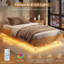 Cadre de lit flottant simple avec lumières DEL, lit plateforme moderne en bois de 12 pouces-129619071