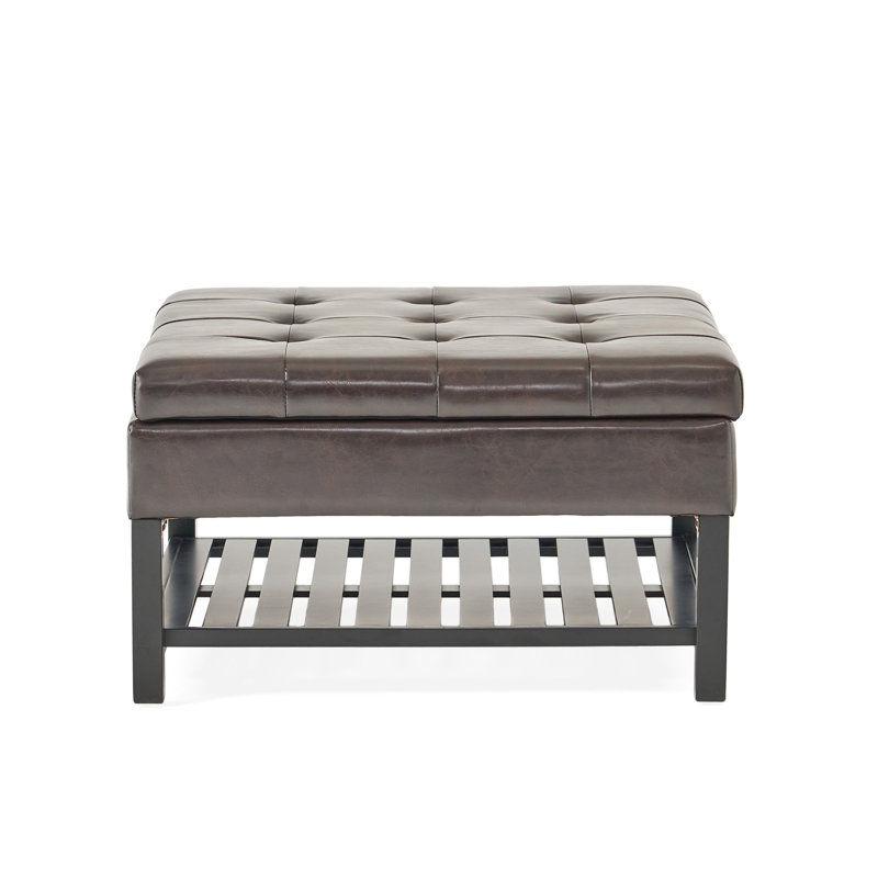Square Bonded Leather With Storage And Rack - Extra Seating Space Brown Stylish Cozy Pu Seat