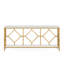 Console industrielle extra longue 70,9 pouces avec rangement ouvert à 2 niveaux, structure en métal à motif de losanges, blanc et or