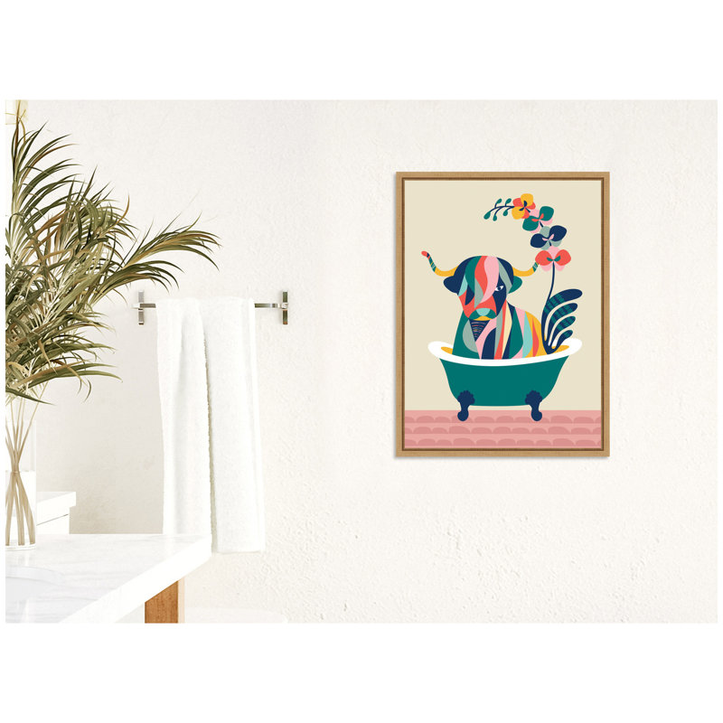 «MCM Cow in Bathaign» par Rachel Lee, 3 oiseaux, reproduction d'art sur toile encadrée, Tanné