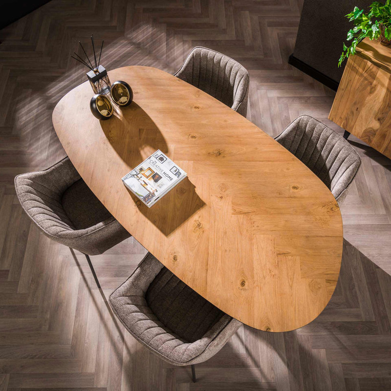 Maris Teak Solid Wood Top Metal Base Dining Table, 77cm H x 180cm L x 85cm W
