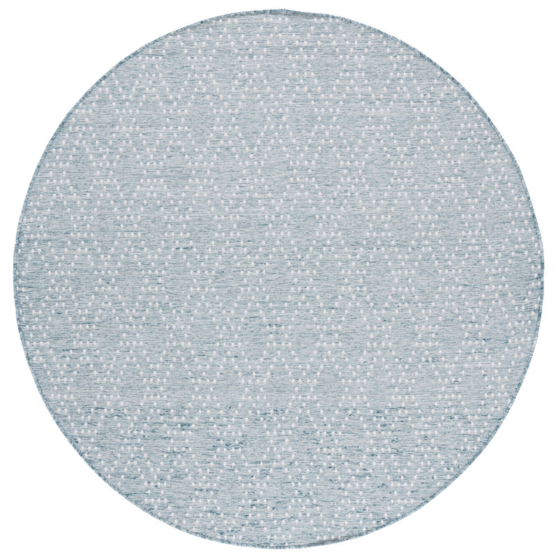 Sunset Power Loom 85% Polypropylene/15% Polyester Geometric Area Rug in Aqua / Beige, Round 6'7"