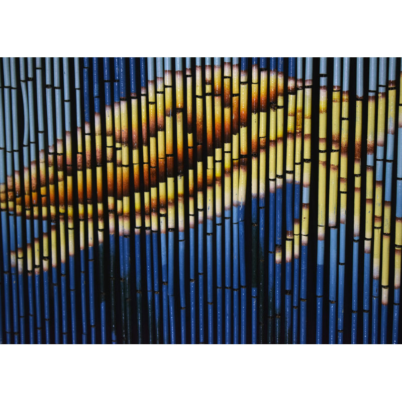 Handmade Blue and Yellow Bamboo Beaded Door Curtain
