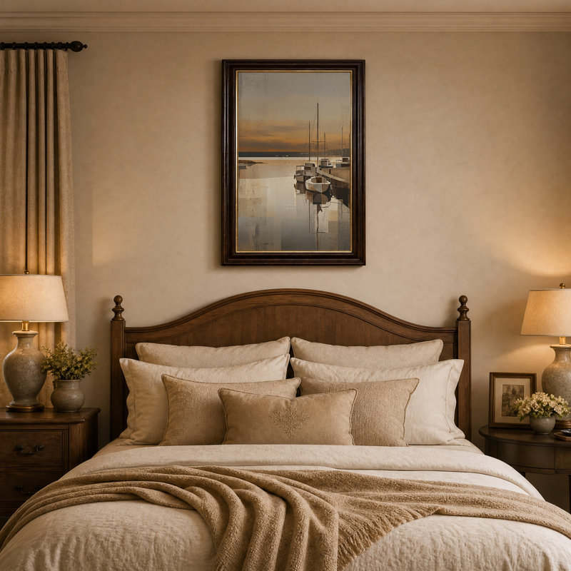 Tableau sur toile « Voiliers sépia au coucher du soleil dans le port », H 18 po x l 12 po