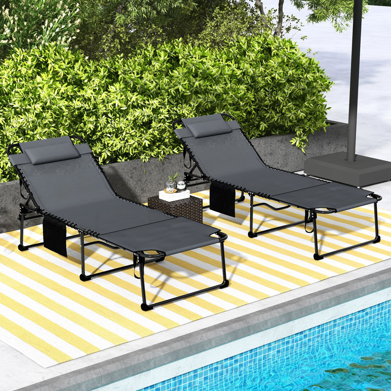 Méridienne grise pour patio, dossier 5, trou de lecture, poche latérale et pliante pour la plage, la cour, poche inclinable à 5 niveaux pour l'extérieur, pliable, brun clair