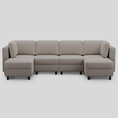 U-Shape Upholstered Modular Sofa Couch With Storage Ottomans