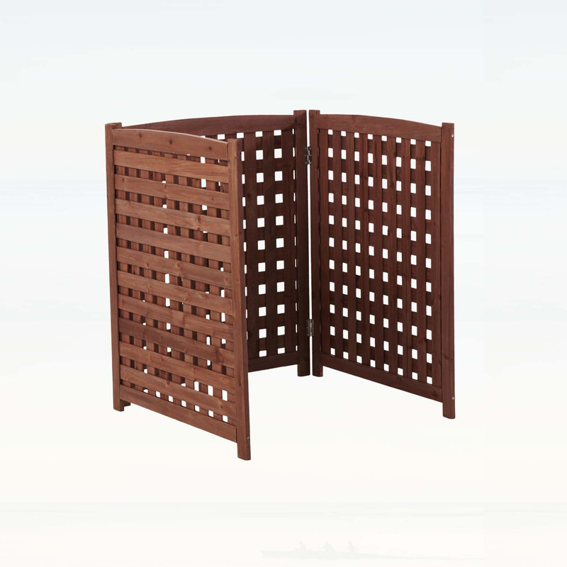3-Panel Outdoor Air Conditioner Fence with Slat Spacing for Optimal Ventilation, Brown