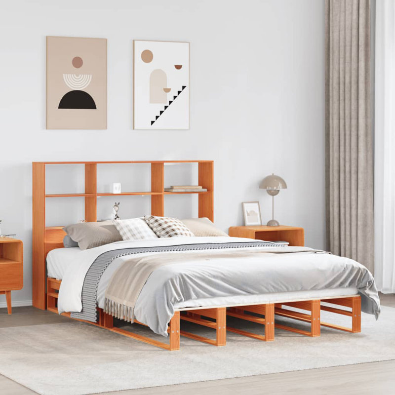 Solid Wood Bed, European Double (140 x 200cm), Wax Brown
