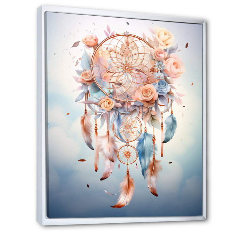 Capteur de rêves coloré Hifzah Mystic Serenity I, H 32 po x l 16 po x P 1 po, Cadre flottant blanc