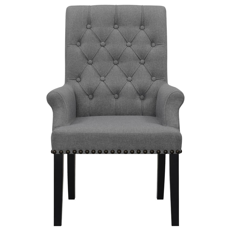 Tufted Arm Chairs With Nailhead Trim, Gray, Rustic Espresso