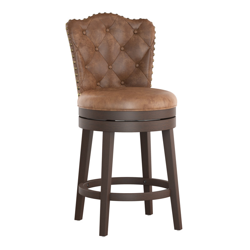 Marthasville Swivel Upholstered Counter Stool, Counter Stool (26.5" Seat Height), Faux Leather Chestnut
