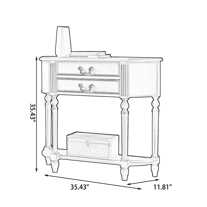 Console demi-cercle en bois massif brun noisette, H 35,43 po x L 35,43 po x l 11,81 po, Brun noyer