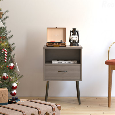 Ensemble de 2 tables de chevet de style moderne, table de chevet avec tiroirs de rangement et tablettes ouvertes en bois