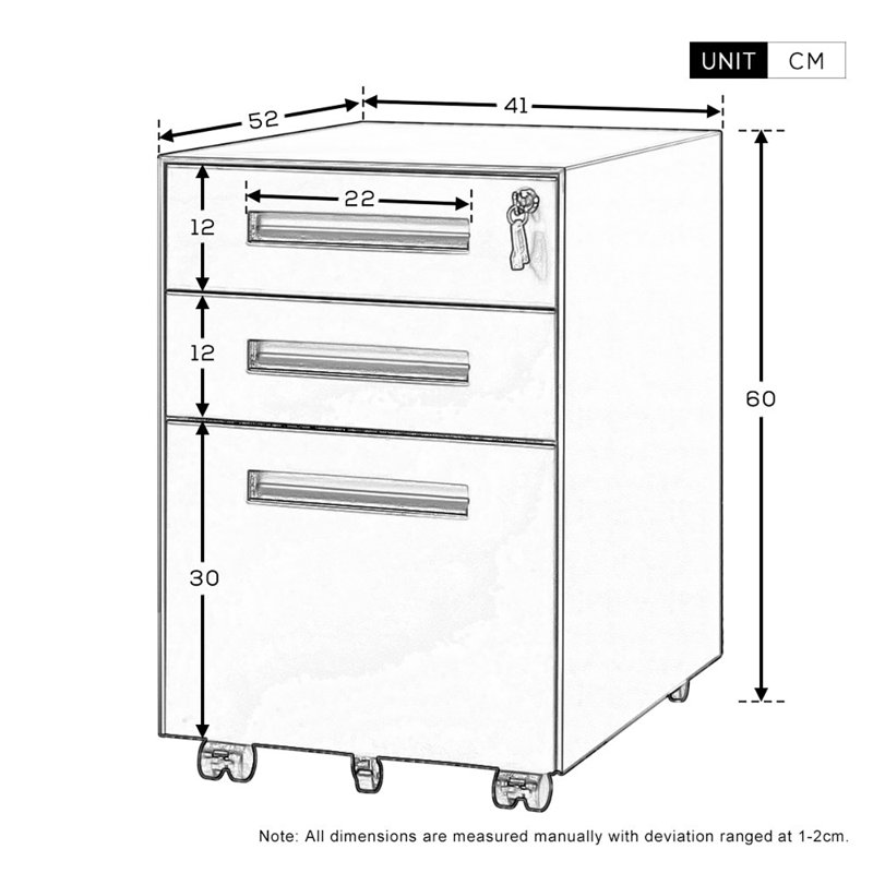Murrah 41cm Wide 3 -Drawer Mobile Steel File Cabinet, White