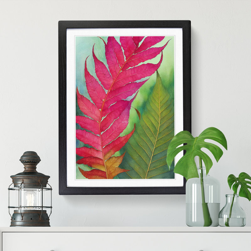 Watercolour Fern Leaf Vol.4 - Single Picture Frame Print, 64cm H x 46cm W x 2cm D, Oak