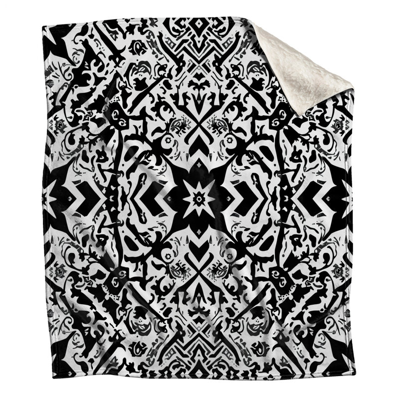 Black White Ornate Pattern Blankets, 50in W x 60in H