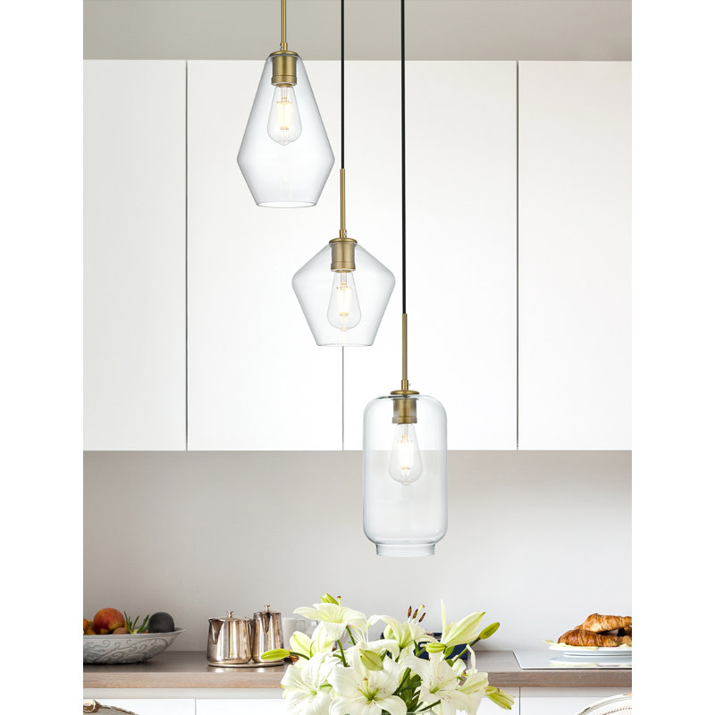 Luminaire suspendu géométrique à 3 lumières Vandyke, Transparent, Or satiné