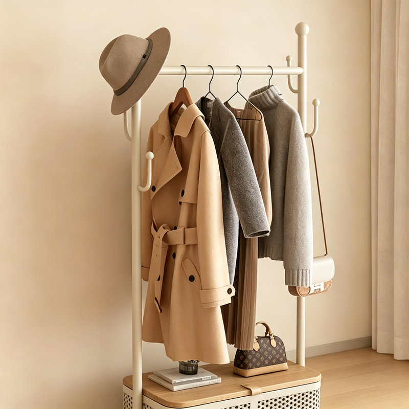 Rolling Hall Tree Rack, Cream/Natural