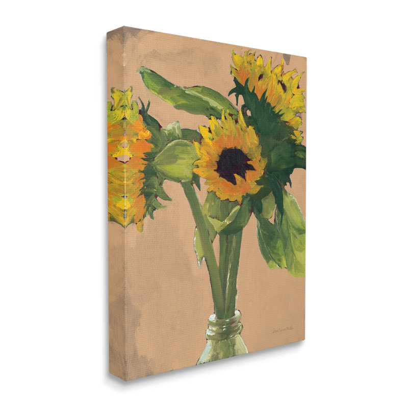Vase en verre Blush Sunflower Stalks par Sara Zieve Miller - peinture, Plaque murale, H 30 po x l 24 po