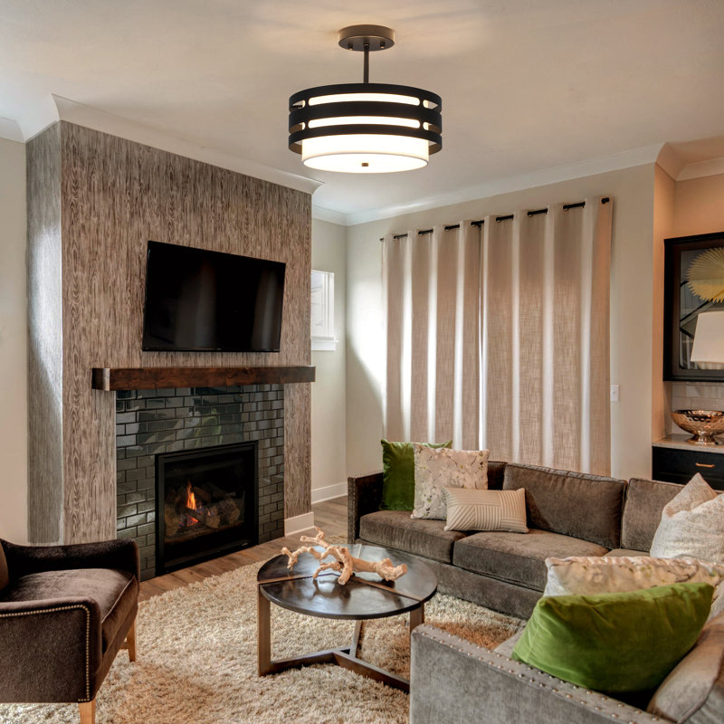 3 - Light 12.6'' Dimmable Drum Modern Semi Flush Mount Light Drum Lamp Shade Pendant Pendant With  Fabric Shade