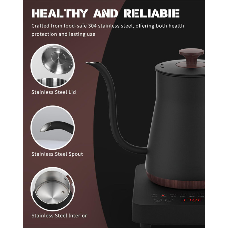 Matte Black Stainless Steel Electric Gooseneck Kettle with LED Display