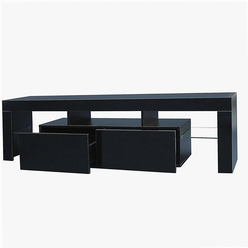 Meuble télé moderne noir, télécommande 20 lumières DEL, Noir
