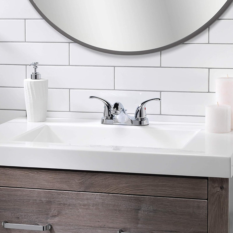 Robinet de lavabo de salle de bain à deux poignées, chrome poli
