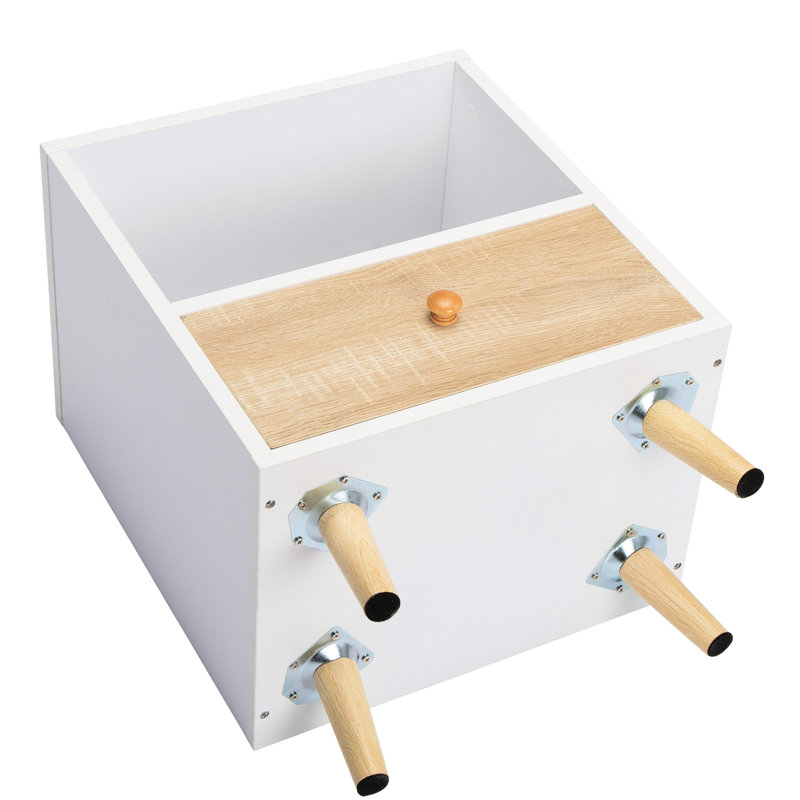 Armoire de chevet classique blanche avec un tiroir, des pieds courts en pin et un compartiment de rangement, une table de bout facile à assembler dans la chambre à coucher avec 1 casier caché, élégante et moderne
