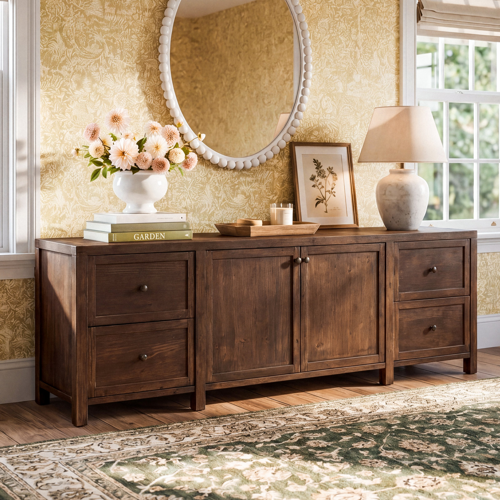 Hynes 92" Pine TV Stand, Dark Brown