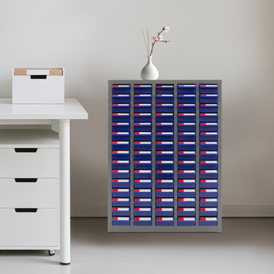 33.9" Tall Cold-Rolled Steel Storage Cabinet, Freestanding 75-Compartment Organizer Rack with Adjustable Dividers For Garage Office Warehouse