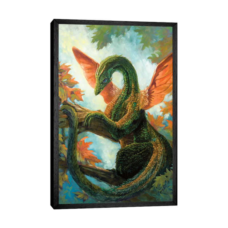 Verdant Dragon 1 Piece Wall Art on Canvas, 101.6cm H x 66.04cm W x 3.81cm D, Black Framed