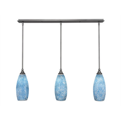 3 Light Stem Hung Linear Pendalier Shown With 5.5" Fusion Glass