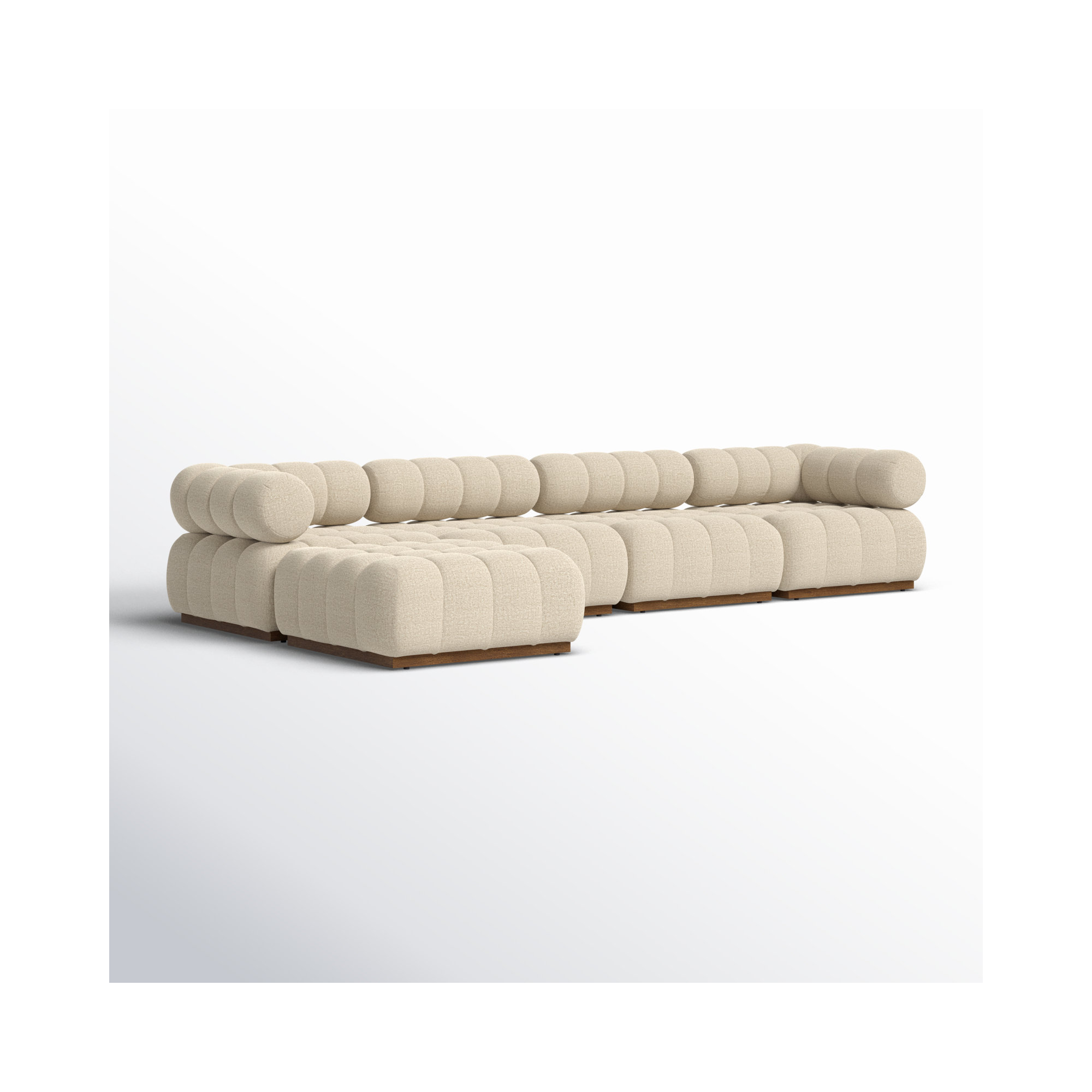 Martinique Outdoor 4Pc Sectional W/ Ottoman-Hayes Cream, Ellor Brown Cushion/Stained Saddle Frame