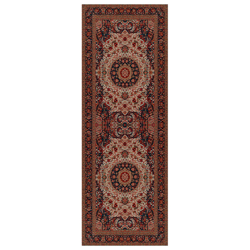 Guria Red/Brown Oriental Vintage Look Machine Printed Cotton Chenille Area Rug, Rectangle 6'7" x 11'6"