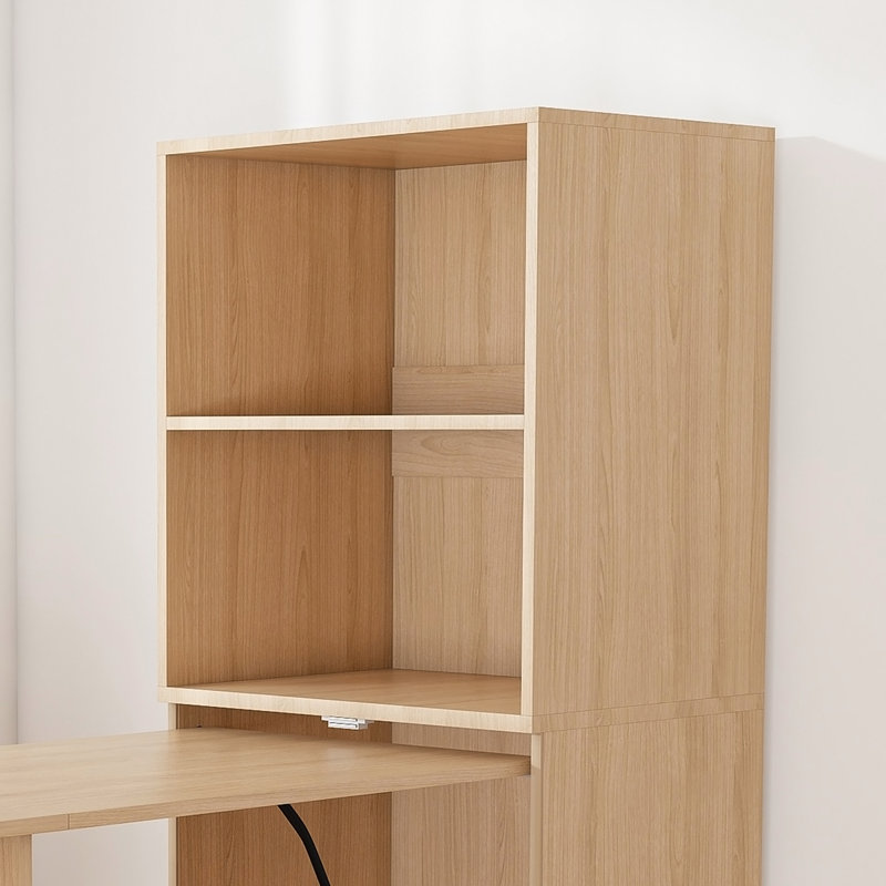 Bureau extensible avec tablettes de rangement et roues mobiles, pliable pour petits appartements et bureaux, Burlywood