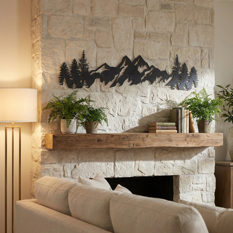 Décoration murale montagnes en métal - Art mural montagne, H 13 po x l 54 po x P 1 po