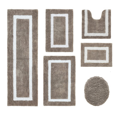 Ensemble de tapis pour salle de bain 100% coton 2370 g / m² Hotel Premium, certifié OEKO-TEX®, conception de piste de course touffetée ultra moelleuse, super absorbant, réversible, tapis de salle de bain lavable à la machine, beige / blanc