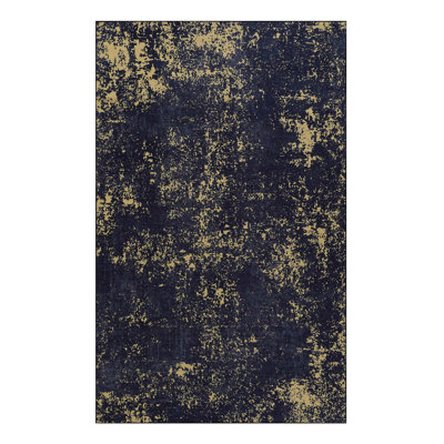 2' X 3' Machine Washable Area Rug Black+Gold Non-Shedding And Low Pile For Dining Decor Non-Slip Family Room Interior
