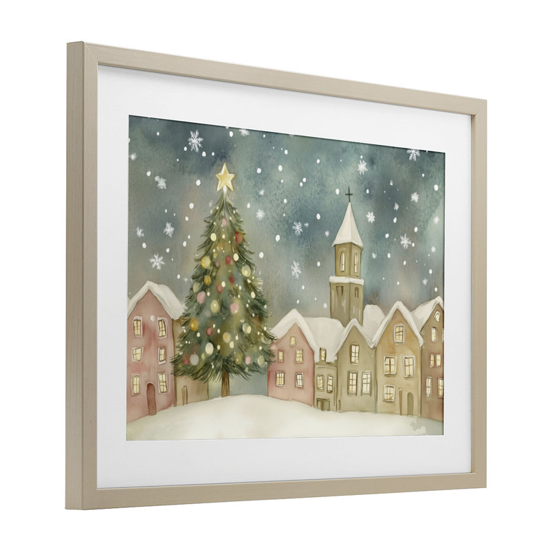 «Christmas Village Snowfall», reproduction encadrée sous verre, design par LSR Design Studio, H 17 po x l 23 po