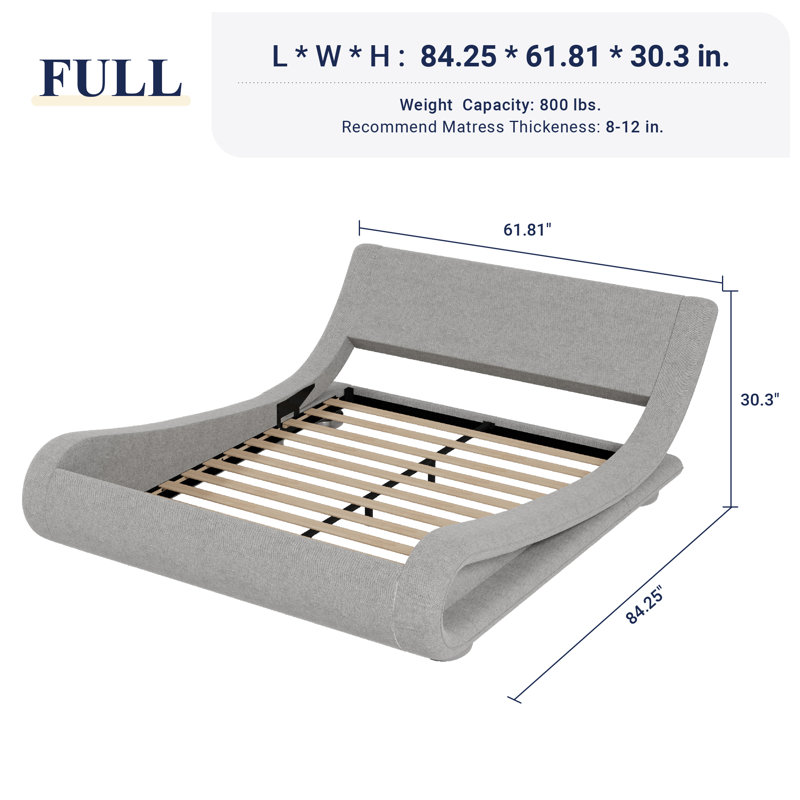 Low Profile Sleigh Bed with Ergonomic Adjustable Headboard, Full