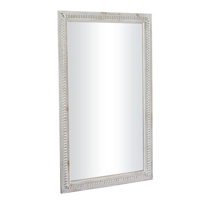 Wood Carved Beaded White Wall Mirror