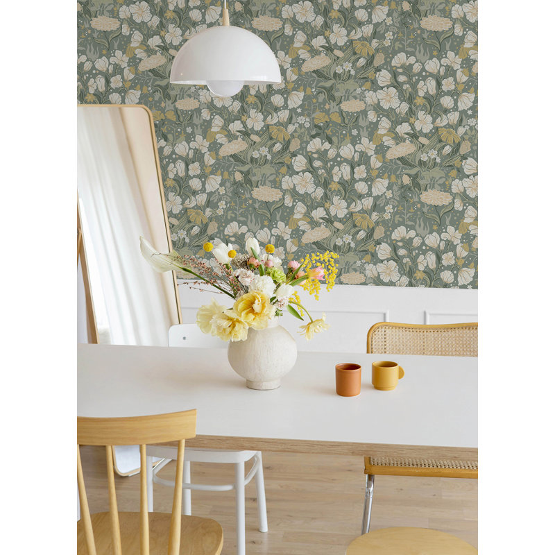 Wallpaper Roll, Yellow/Ivory/Green