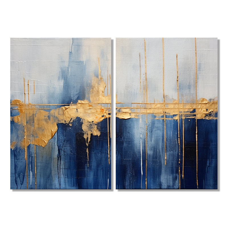 Tissu du temps abstrait bleu et or IV - impressions d'art moderne sur toile, Wrapped Canvas, Does Not Apply, 36" H x 48" W