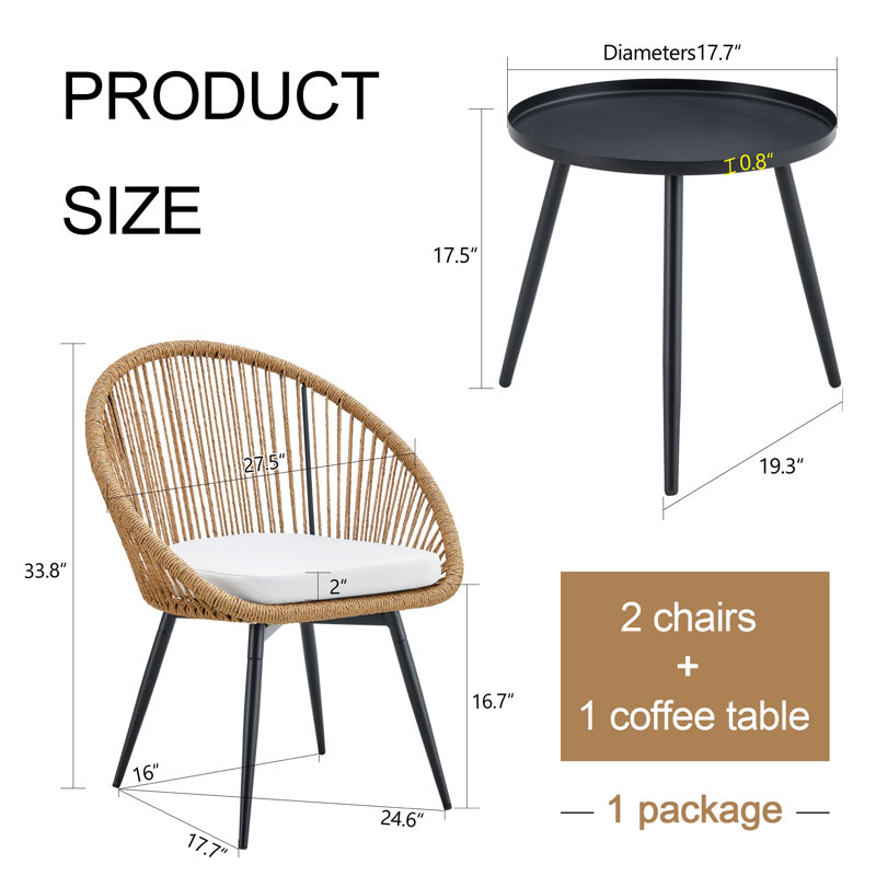 2 - Person Outdoor Seating Group with Rattan Swivel Chairs and Round Coffee Table