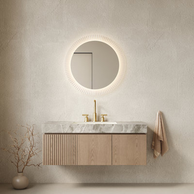 Meuble-lavabo 48 po, meuble de rangement flottant en contreplaqué avec tiroir et portes, comptoir en pierre frittée gris clair et lavabo en céramique avec 3 trous de robinet pré-percés, pré-assemblé