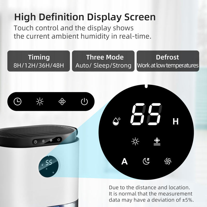 Kloudic 5 Pints Table Top Dehumidifier for Rooms Basement up to 4500 Cubic Feet