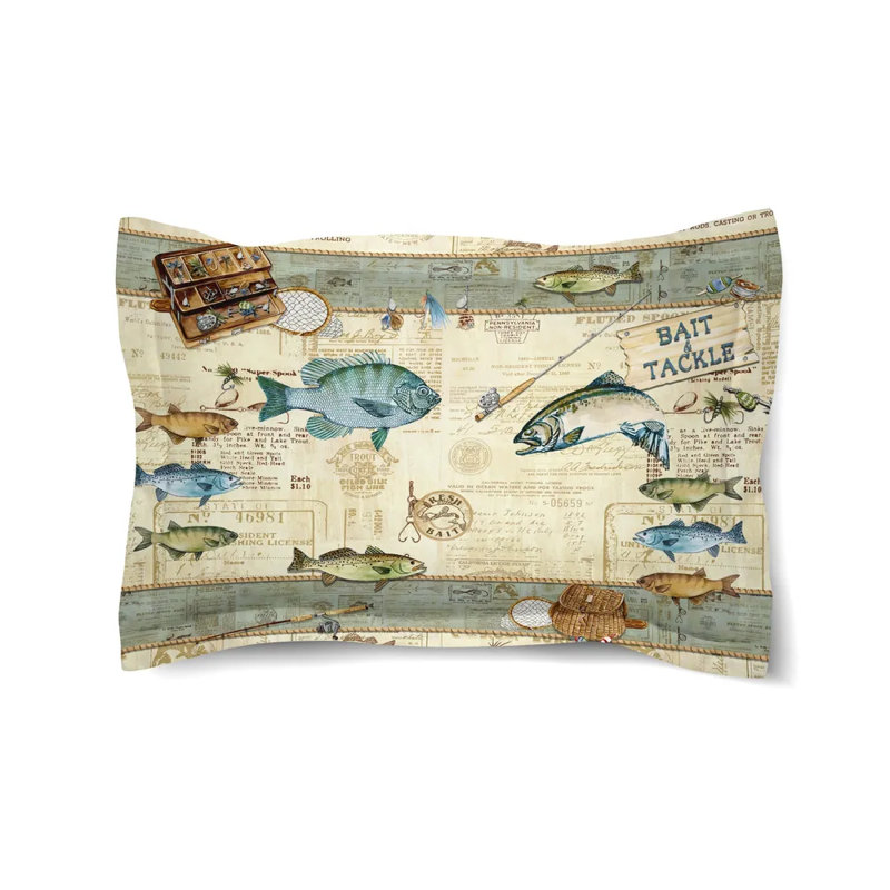 King Size White Microfiber Fishing Theme Sham