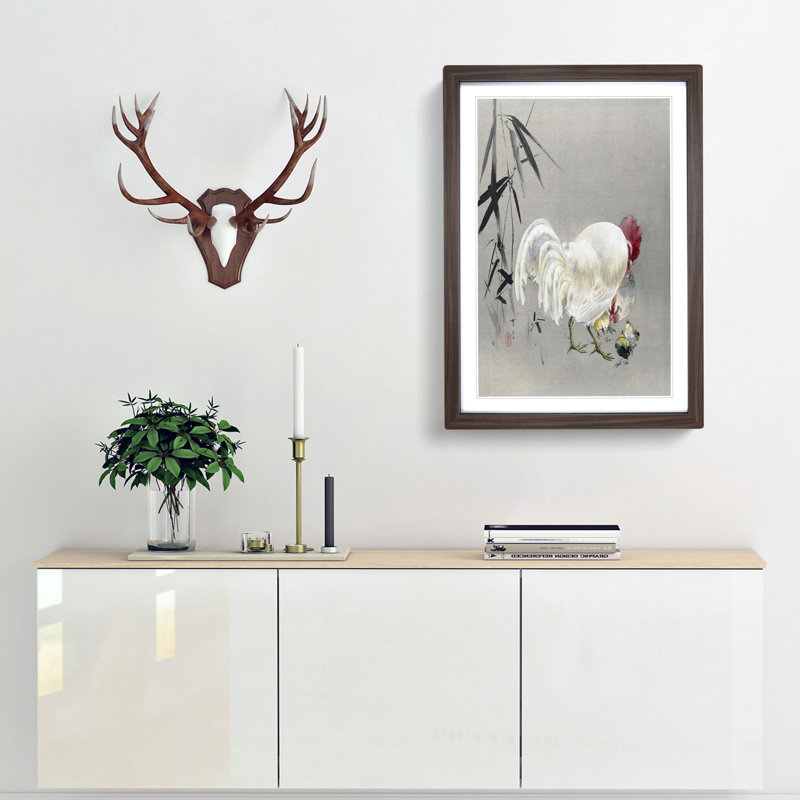 Rooster & Hen with Chicks by Watanabe Seitei - Picture Frame Graphic Art Print, Walnut, 60cm H x 40cm W x 2cm D
